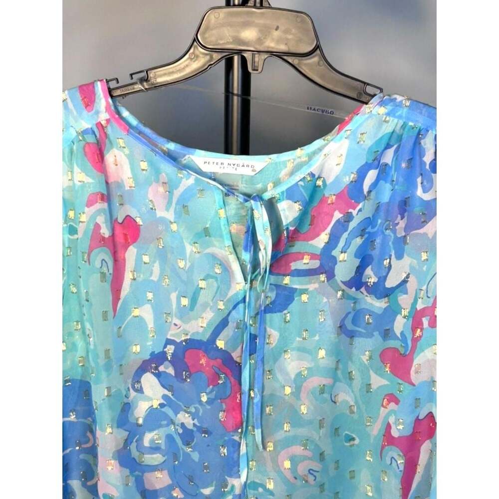 Peter Nygard Watercolor Floral Gold Shimmer Blouse 8P